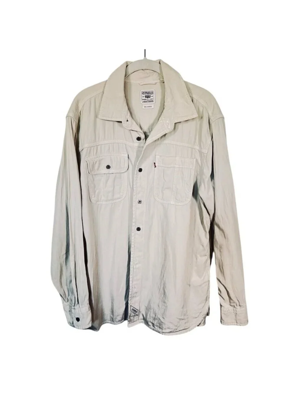 Lot 3 Levis Auburn Worker Mens L Cotton Long Sleeve Work Shirts Green Blue Cream